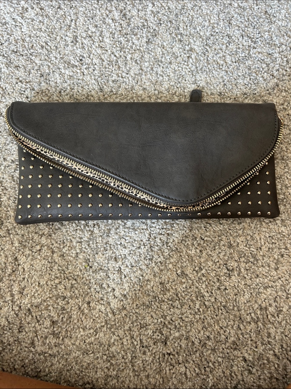 Sole Society Dark Gray Studded Foldover Clutch